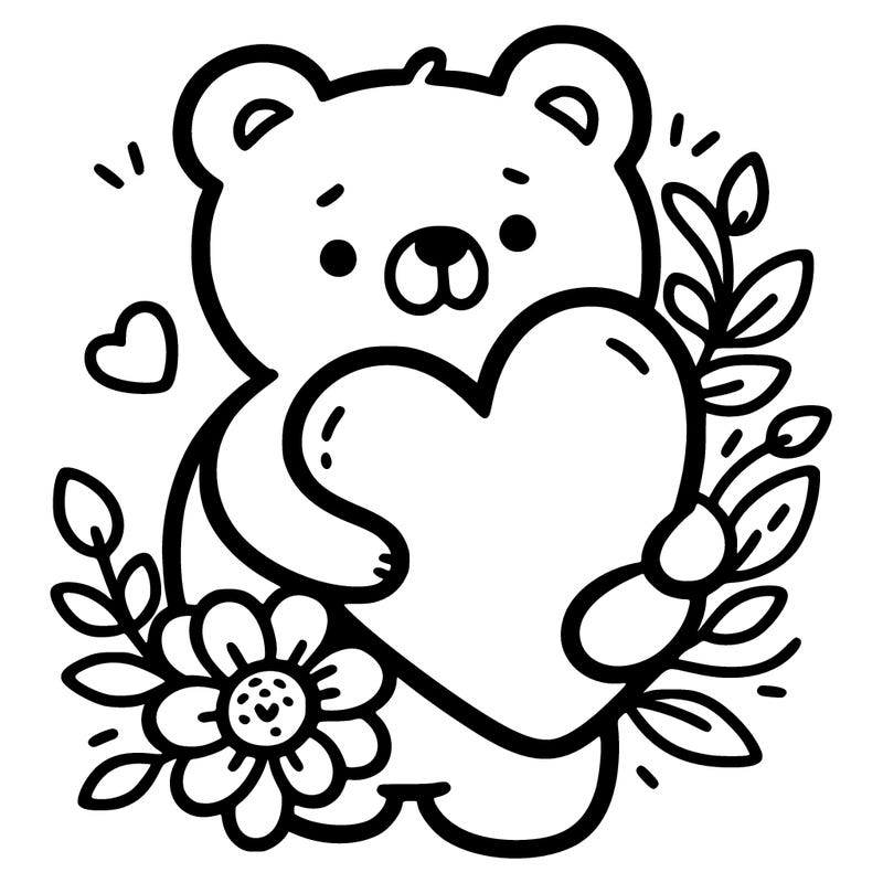 bear heart and flower