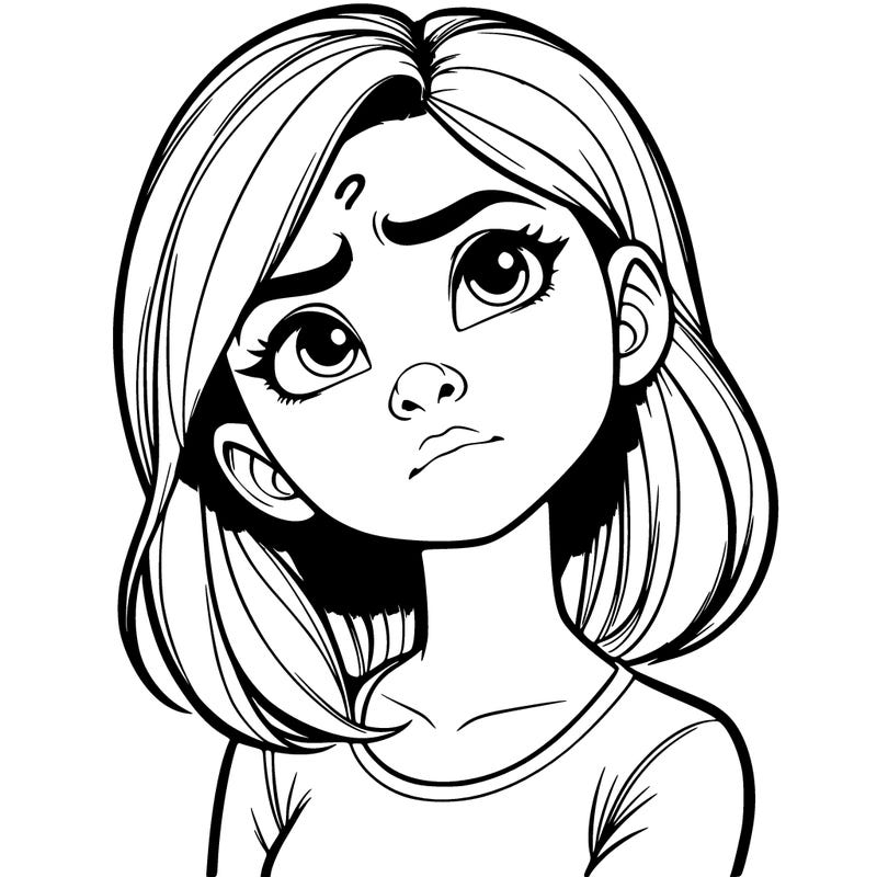 a realistic girl with her head tilted to the side looking confused
