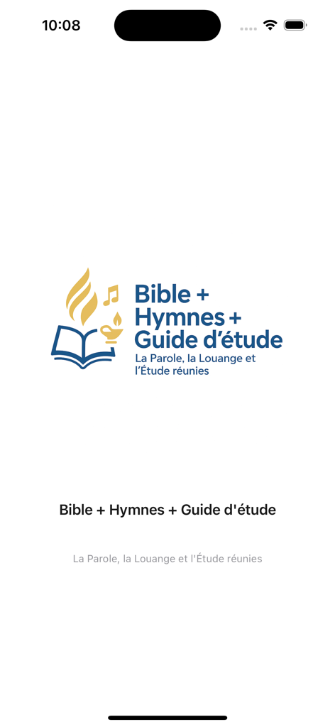 Bible-hymne-Guide - Tela de apresentação do aplicativo Guia Bíblia-Hinos com seu logotipo e título