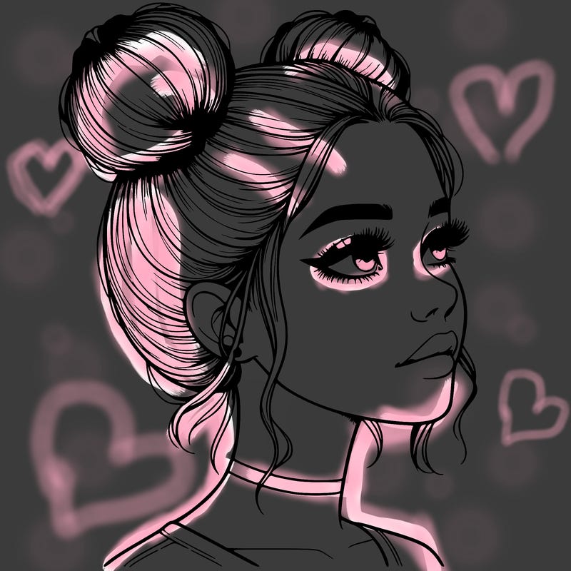 realistic girl with buns on the top of her head