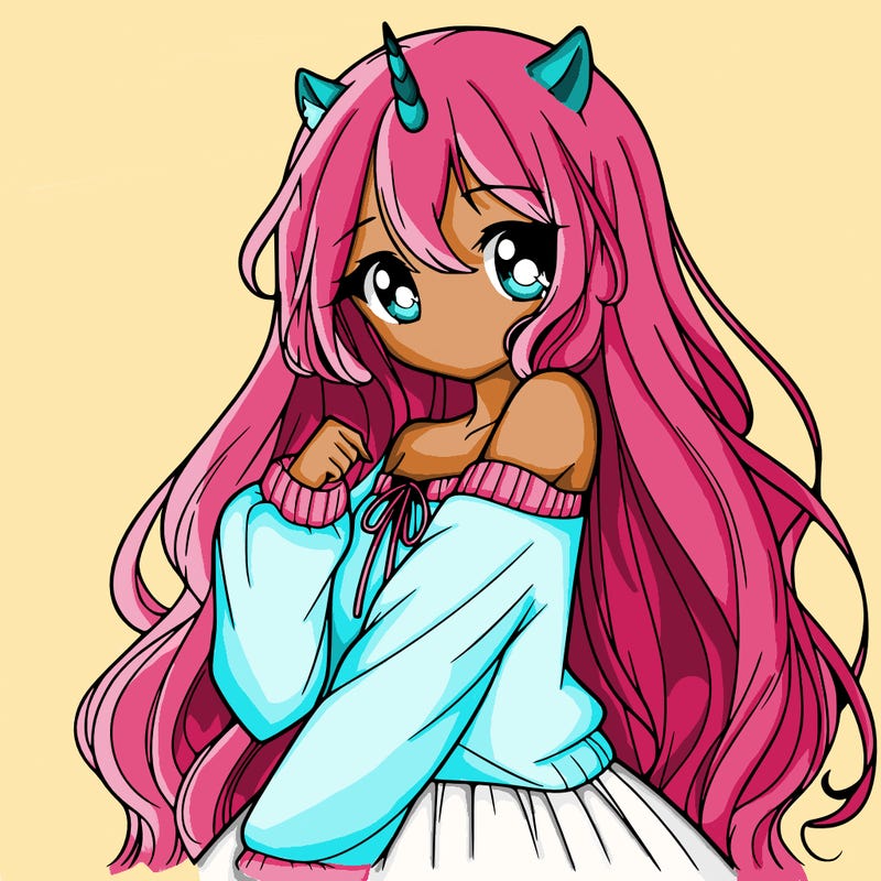 unicorn in human girl form in an anime style