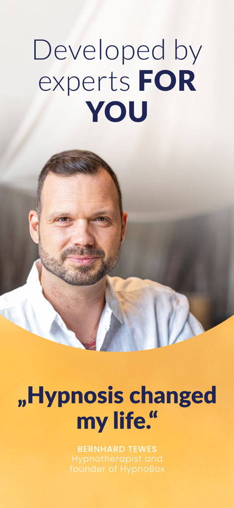 HypnoBox: Hypnosis & Sleep - Portrait of Bernhard Tewes founder of HypnoBox with the text developed by experts for you