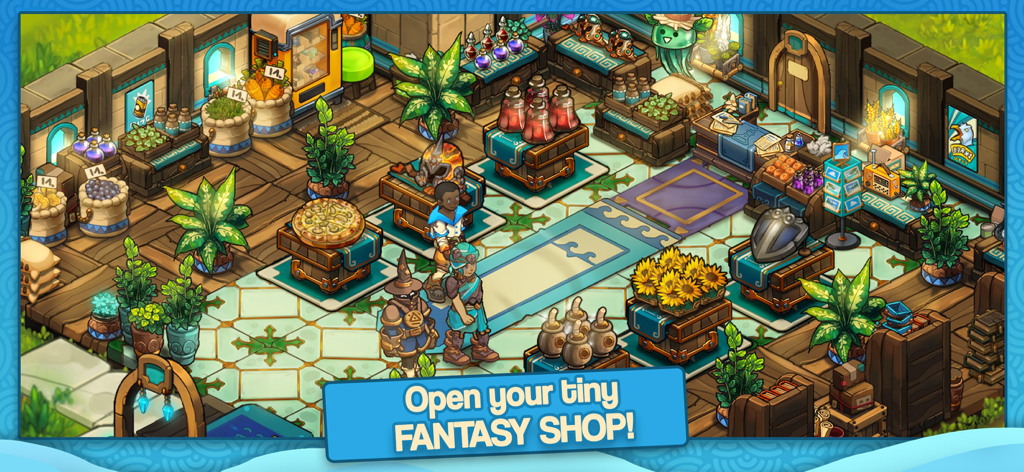 Tiny Shop - Gemütliches, handgemaltes Fantasy-Ladeninterieur mit magischen Waren und Charakteren