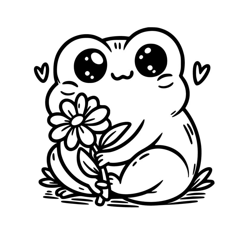 cute frog holding flower