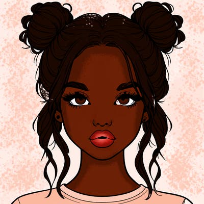 realistic girl with two buns in hair and lips