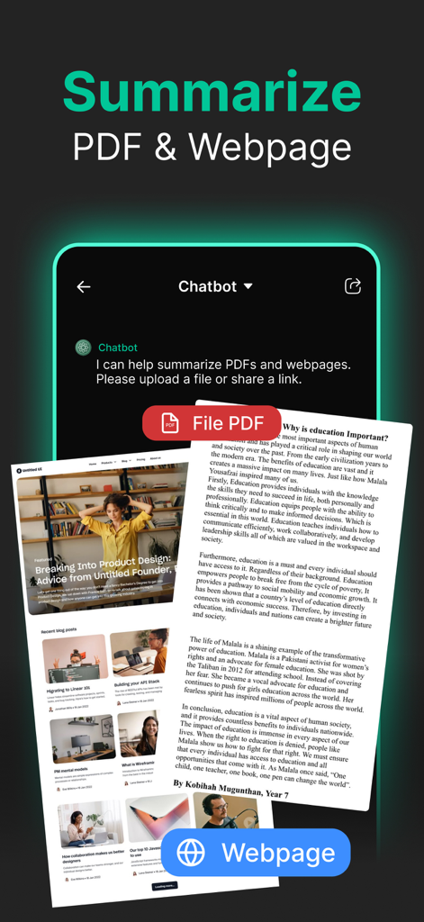 AI Chatbot 4 - Chat with AI - AI Chatbot 4 feature for summarizing PDFs and webpages