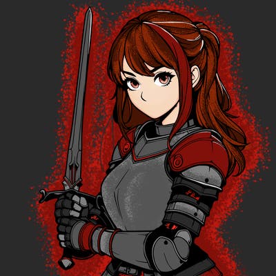 female knight realistic style with a sword