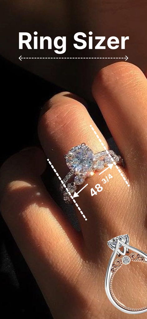Ring Sizer - Measure Ring Size - Measuring a diamond ring on a finger using the Ring Sizer app