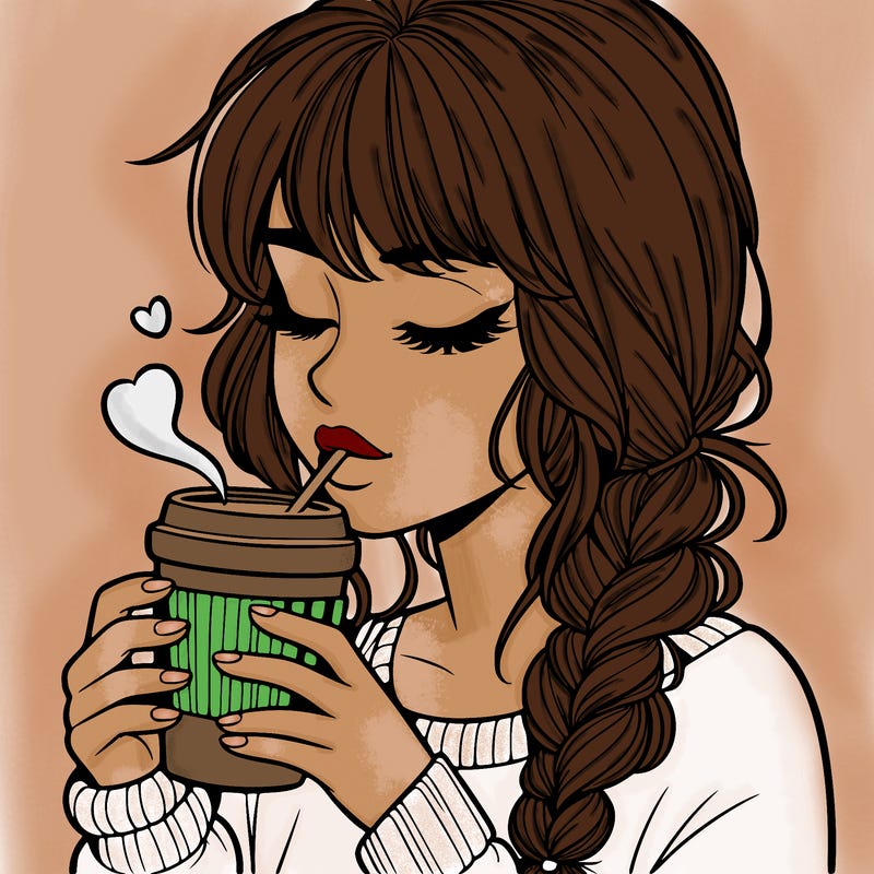 realistic girl drinking coffee