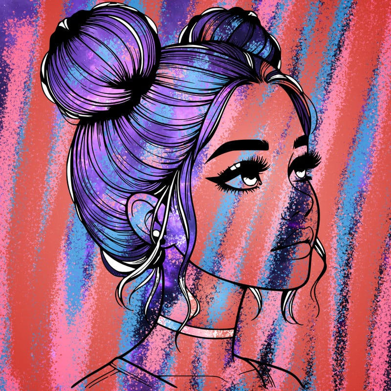 realistic girl with buns on the top of her head