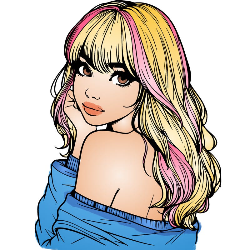 realistic girl with bangs looking over her shoulder