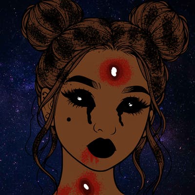 realistic girl with two buns on her hair and lips