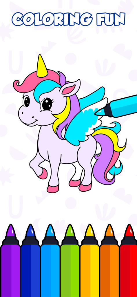 Bebi: Baby Games for Preschool - Coloring activity with a unicorn and markers for toddlers