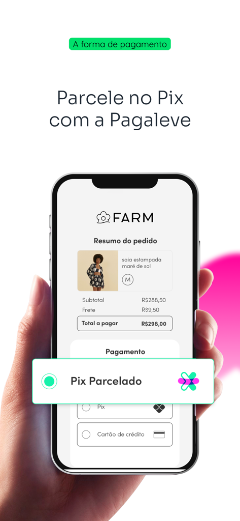Pagaleve app interface for paying in installments via Pix