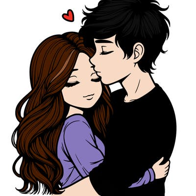 a realistic couple boy and girl hugging and kissing