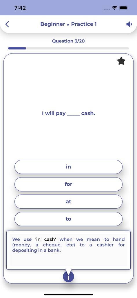 PORO - English Grammar - English grammar practice test showing a multiple choice question with a detailed explanation