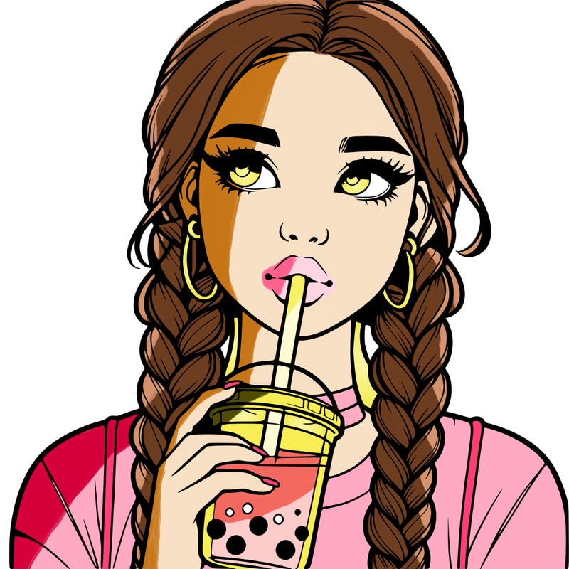 realistic girl with braided hair drinking boba