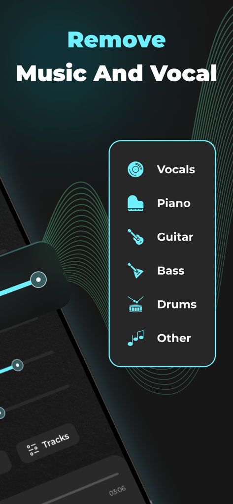 Music Separator app interface for isolating vocals and individual musical instruments.