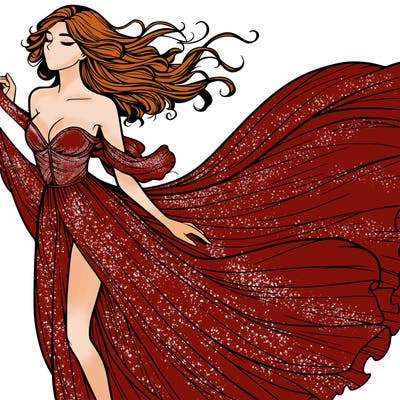 realistic woman in dress flowing the the wind