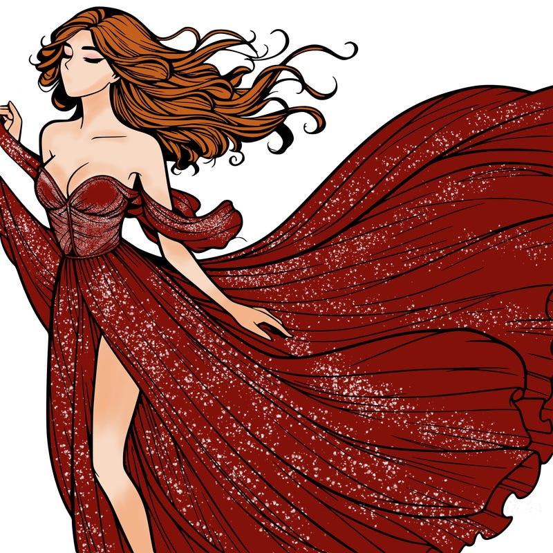 realistic woman in dress flowing the the wind