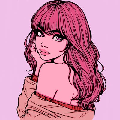 realistic girl with bangs looking over her shoulder