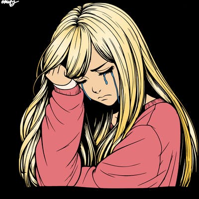 realistic depressed girl with long hair crying
