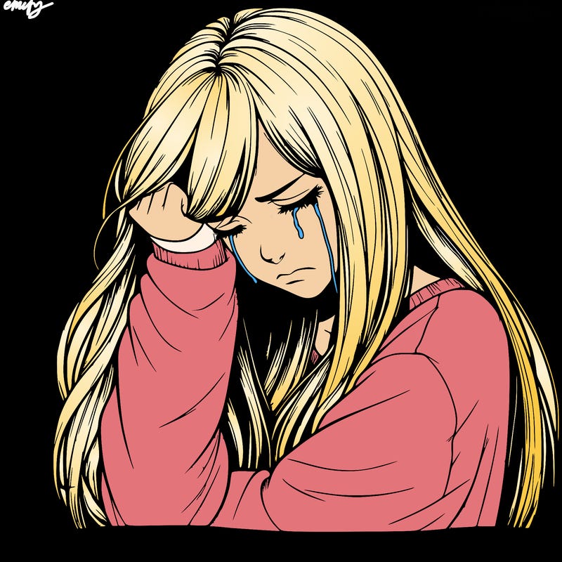 realistic depressed girl with long hair crying