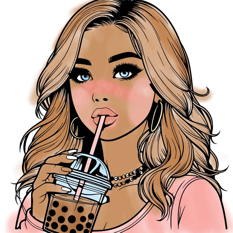realistic girl drink a boba