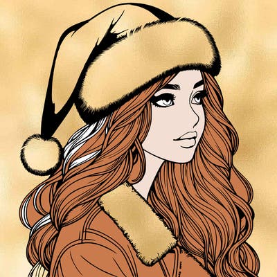realistic girl in santa hat