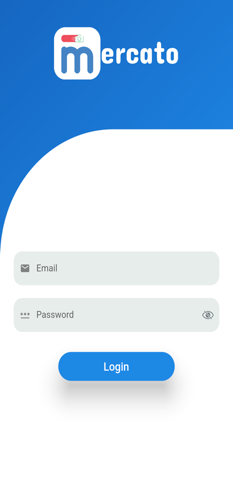 Mercato Images - Pantalla de inicio de sesión de la aplicación Mercato Images con campos para correo electrónico y contraseña.