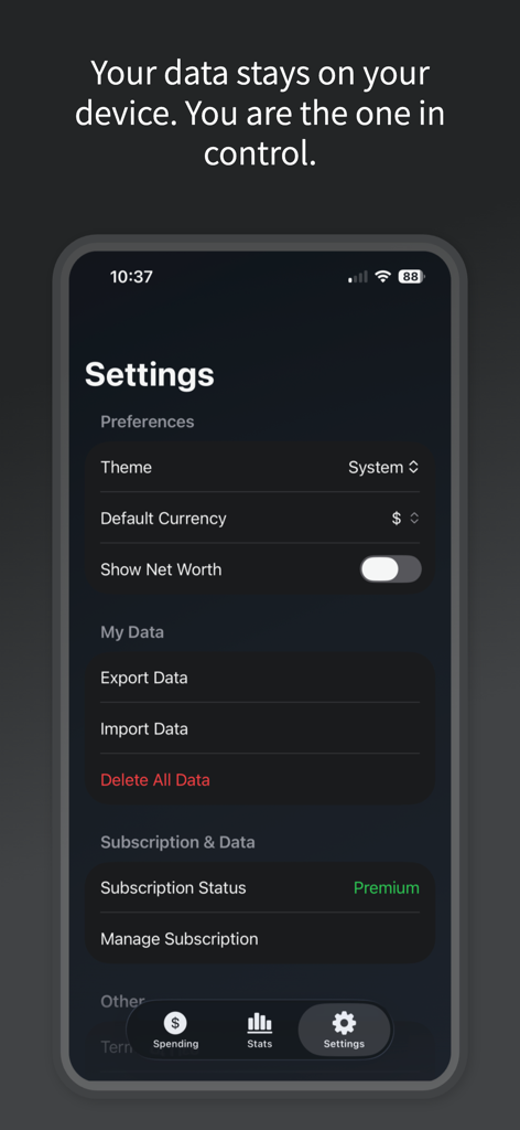 Tres Numeros - Uno screenshot della schermata delle impostazioni dell'app Tres Numeros che mostra i controlli sulla privacy e le opzioni di gestione dei dati.