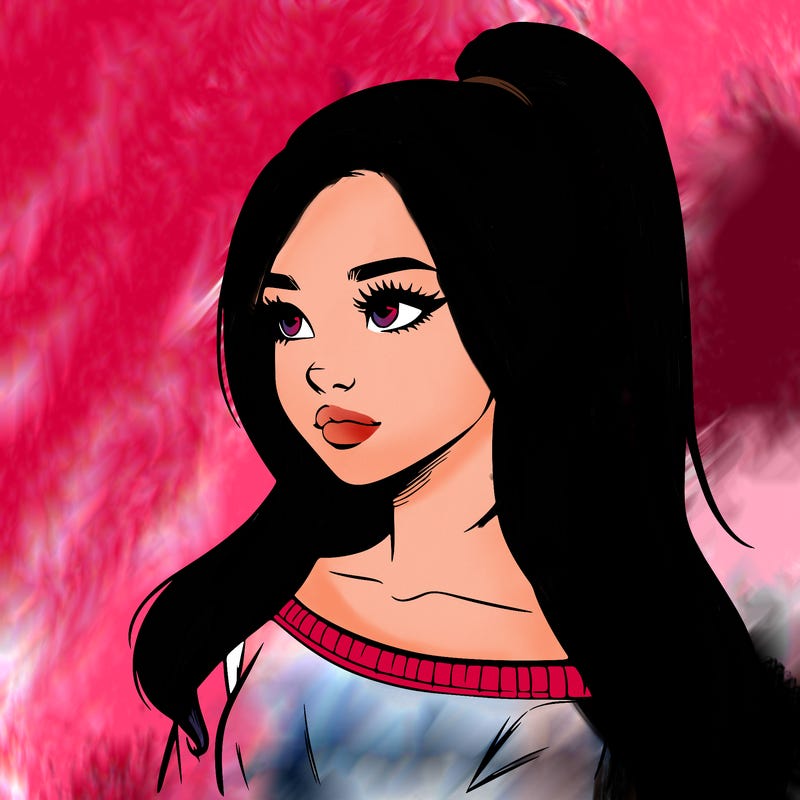 realistic girl with a high ponytail