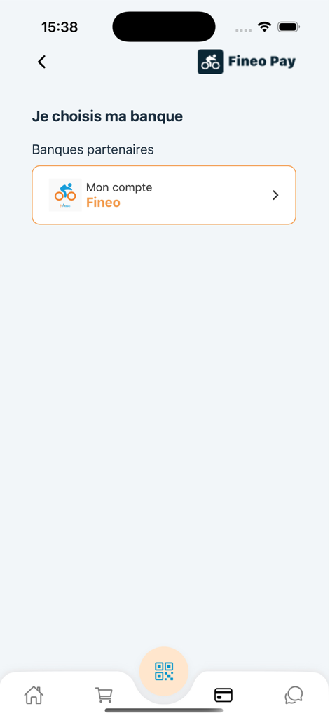 Fineo Pay - Fineo Pay mobile app screen for choosing a partner bank account