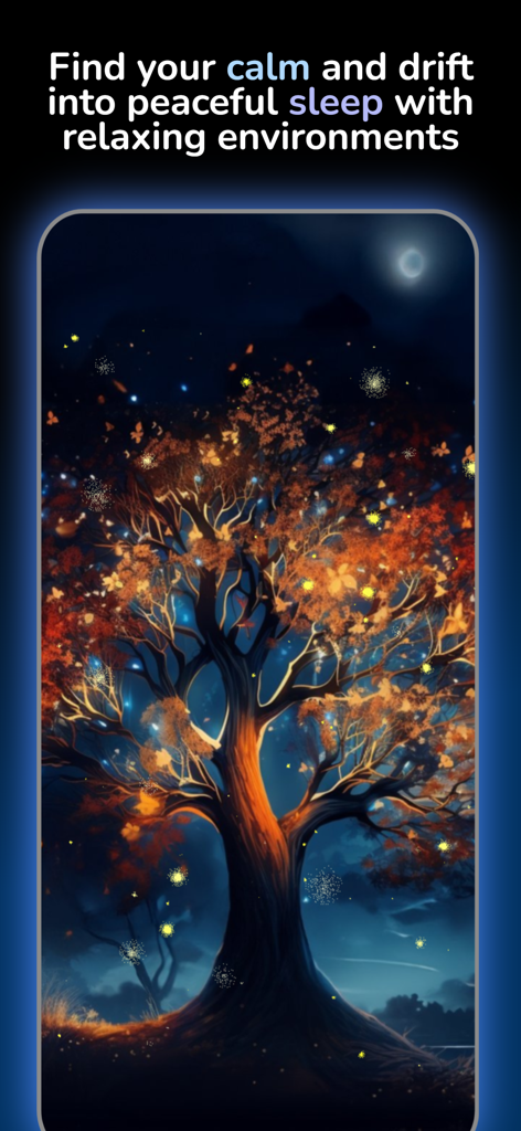 Color Lights Flashing - A peaceful night scene featuring a glowing tree for sleep relaxation