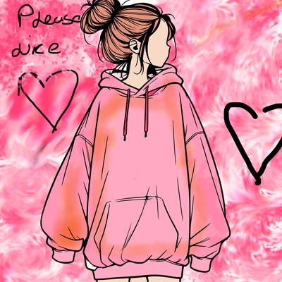 realistic girl with a oversized sweatshirt on and a bun