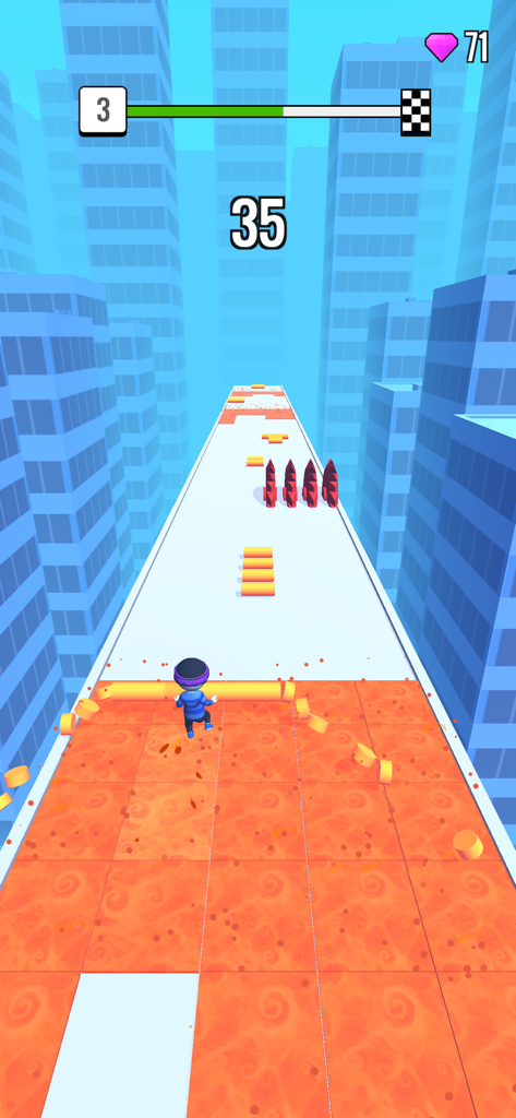 Roof Rails - Jugabilidad de Roof Rails mostrando un personaje con una pértiga en un tejado.