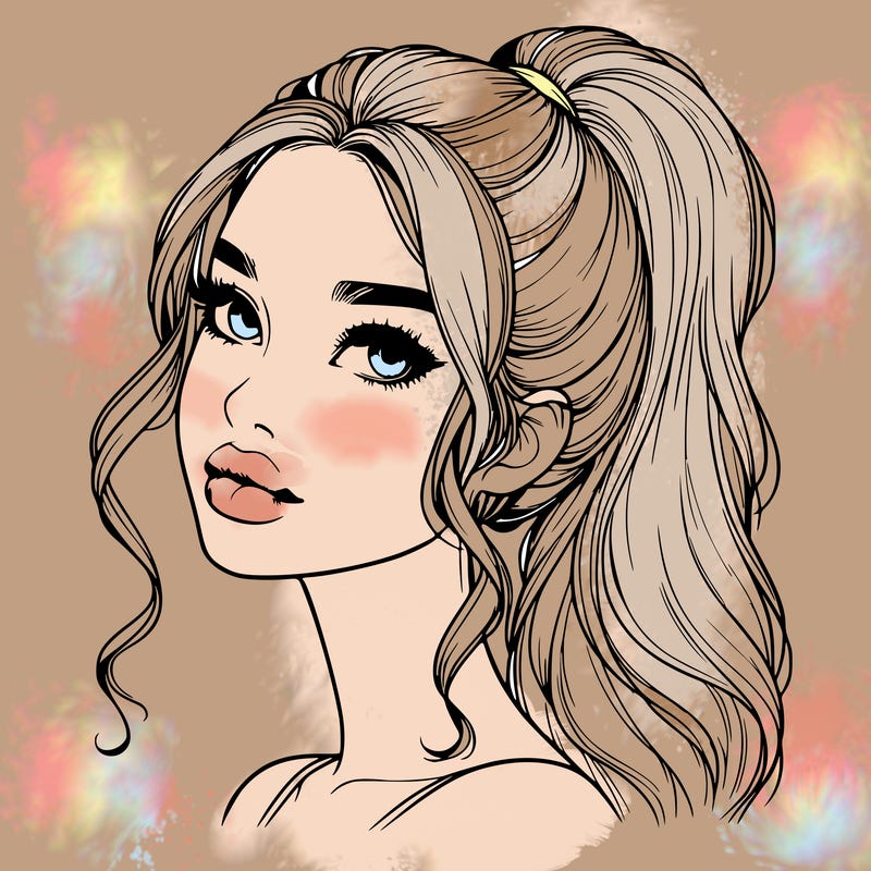 realistic girl with a ponytail on her hair and lips