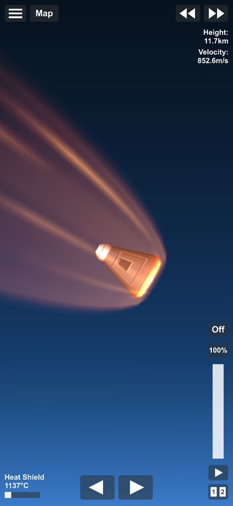 Space capsule re-entering the atmosphere with a glowing heat shield in Spaceflight Simulator