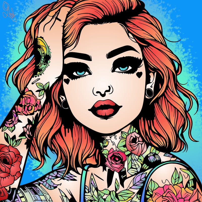 realistic girl with tattoos all over