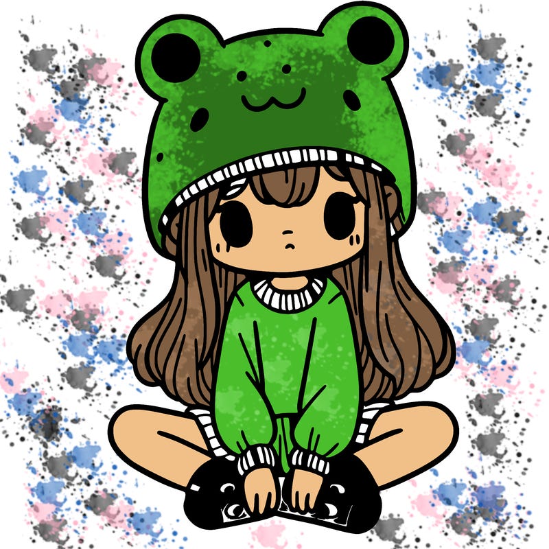 a girl wearing a frog hat and some frog socks