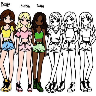 a group of girls wearing crop tops and shorts