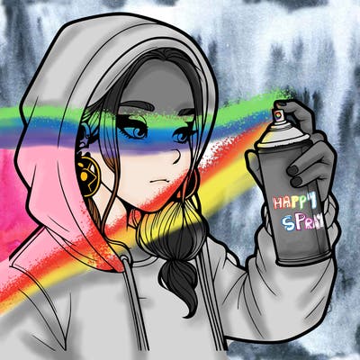 a realistic girl, spray painting