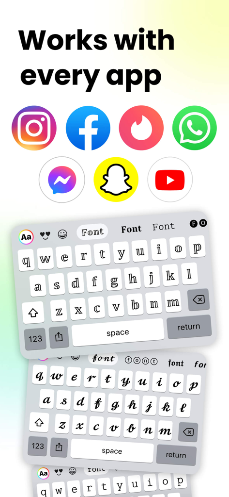 Fonts Keyboard compatível com aplicativos de mídia social