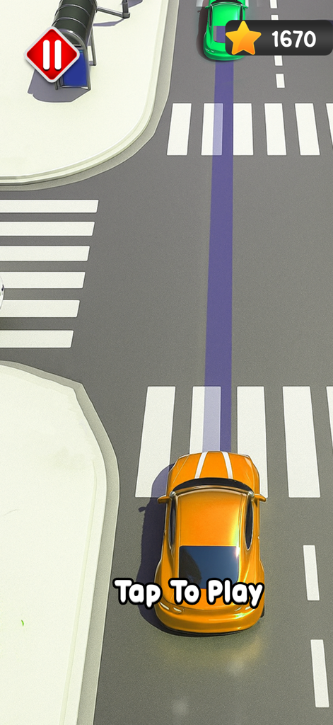 Pick Up Me 3D Taxi Game - Top-down view of an orange taxi car on a city road with a Tap To Play prompt