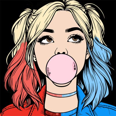 realististic girl blowing bubble -gum
