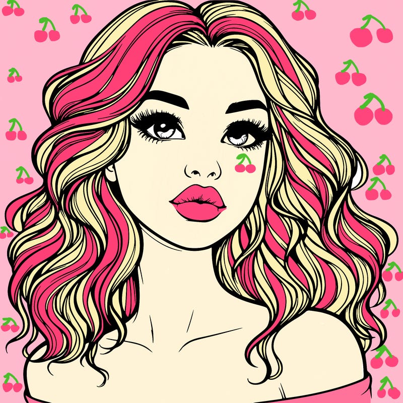 realistic girl with wavy hair and lips