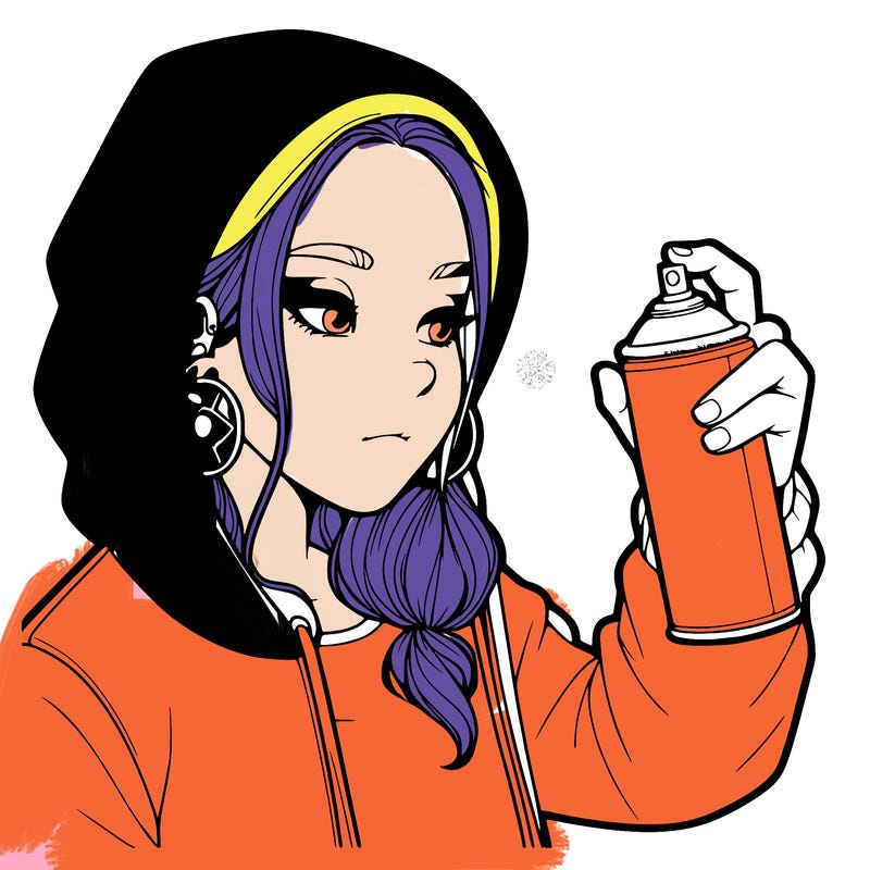 a realistic girl, spray painting