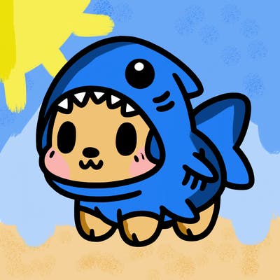 cute dog wearing a shark costume