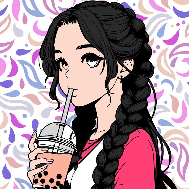 realistic girl with braided hair drinking boba