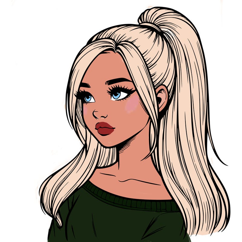 realistic girl with a high ponytail